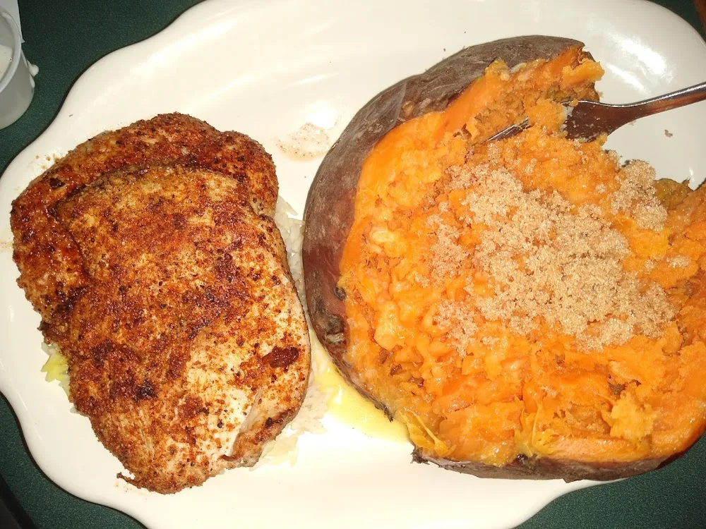 2 Piece Can Chicken Breast on a Bed of Rice with a Baked Sweet Potato