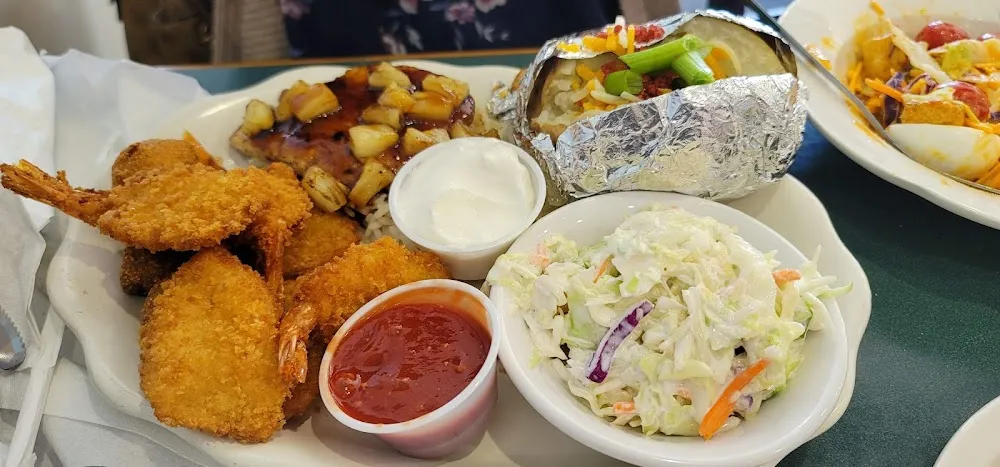 Fried Butterfly Shrimp with Baked Potatoe